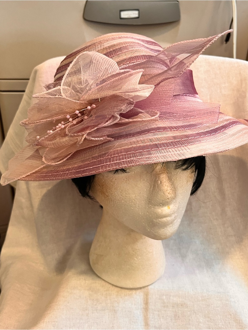 Ladies Pink Floral Occasion Hat with Layered Petal Detail